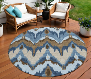 Homeroots 3' Artichoke Green And Beige Ikat Washable Area Rug - Perfect For Indoor And Outdoor Spaces 8' Round Polyester 584340