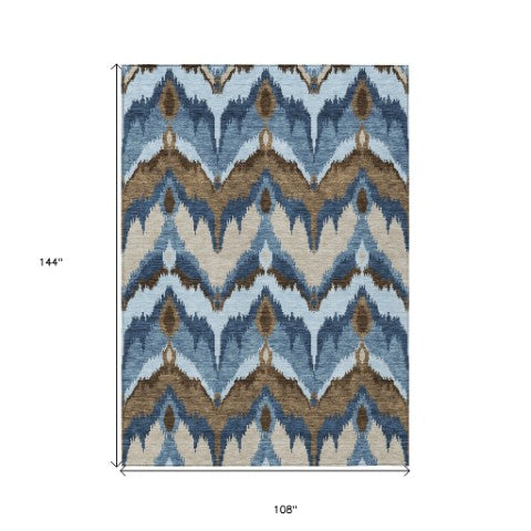 Homeroots 3' Artichoke Green And Beige Ikat Washable Area Rug - Perfect For Indoor And Outdoor Spaces 9' X 12' Polyester 584342