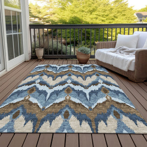 Homeroots 3' Artichoke Green And Beige Ikat Washable Area Rug - Perfect For Indoor And Outdoor Spaces 9' X 12' Polyester 584342