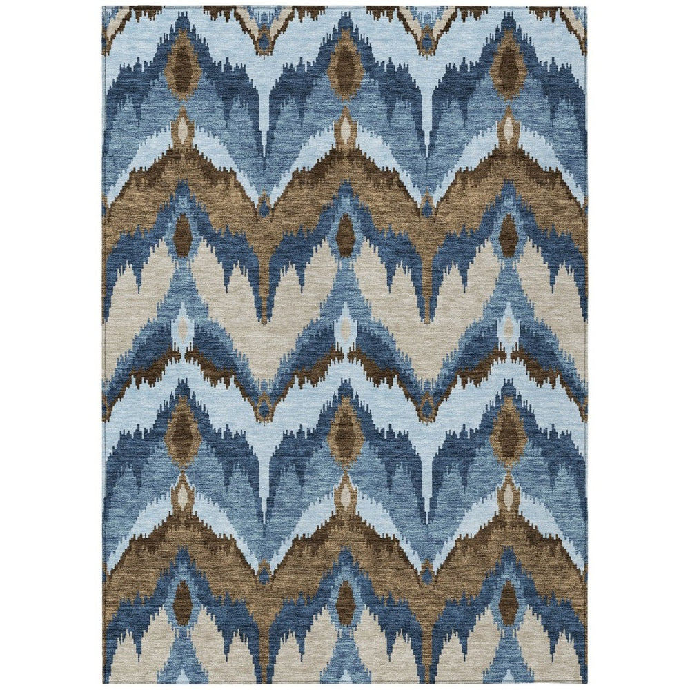 HomeRoots 9' Durable Denim and Sky Blue Ikat Area Rug - Stylish, Washable Design for Indoor and Outdoor Spaces 9' X 12' 584342
