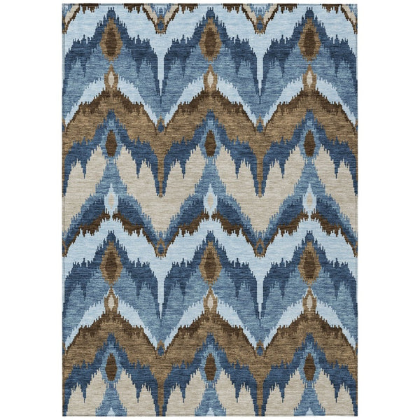 HomeRoots 9' Durable Denim and Sky Blue Ikat Area Rug - Stylish, Washable Design for Indoor and Outdoor Spaces 9' X 12' 584342