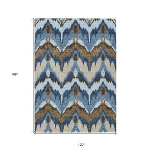 Homeroots 3' Artichoke Green And Beige Ikat Washable Area Rug - Perfect For Indoor And Outdoor Spaces 10' X 14' Polyester 584343