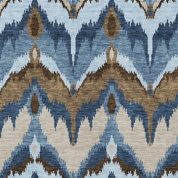 Homeroots 3' Artichoke Green And Beige Ikat Washable Area Rug - Perfect For Indoor And Outdoor Spaces 10' X 14' Polyester 584343