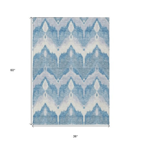 Homeroots 3' Artichoke Green And Beige Ikat Washable Area Rug - Perfect For Indoor And Outdoor Spaces 3' X 5' Polyester 584344