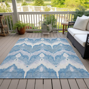 Homeroots 3' Artichoke Green And Beige Ikat Washable Area Rug - Perfect For Indoor And Outdoor Spaces 5' X 8' Polyester 584345