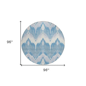 Homeroots 3' Artichoke Green And Beige Ikat Washable Area Rug - Perfect For Indoor And Outdoor Spaces 8' Round Polyester 584346