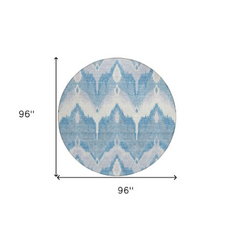 Homeroots 3' Artichoke Green And Beige Ikat Washable Area Rug - Perfect For Indoor And Outdoor Spaces 8' Round Polyester 584346