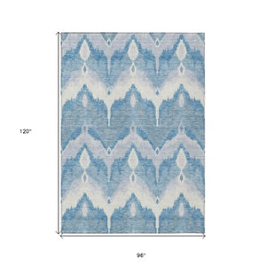 Homeroots 3' Artichoke Green And Beige Ikat Washable Area Rug - Perfect For Indoor And Outdoor Spaces 8' X 10' Polyester 584347