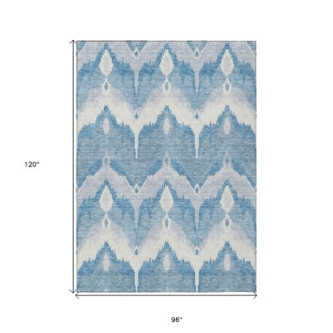 Homeroots 3' Artichoke Green And Beige Ikat Washable Area Rug - Perfect For Indoor And Outdoor Spaces 8' X 10' Polyester 584347