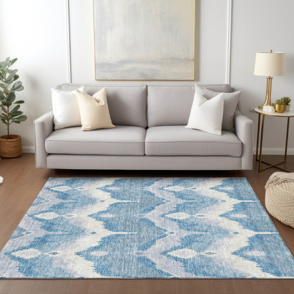 Homeroots 3' Artichoke Green And Beige Ikat Washable Area Rug - Perfect For Indoor And Outdoor Spaces 8' X 10' Polyester 584347