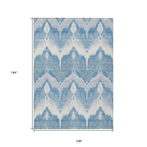 Homeroots 3' Artichoke Green And Beige Ikat Washable Area Rug - Perfect For Indoor And Outdoor Spaces 9' X 12' Polyester 584348