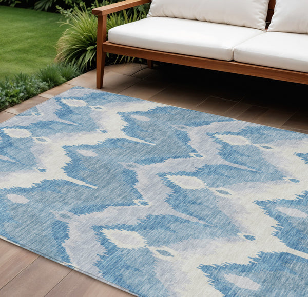 Homeroots 3' Artichoke Green And Beige Ikat Washable Area Rug - Perfect For Indoor And Outdoor Spaces 9' X 12' Polyester 584348