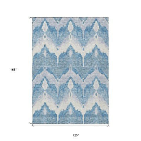 Homeroots 3' Artichoke Green And Beige Ikat Washable Area Rug - Perfect For Indoor And Outdoor Spaces 10' X 14' Polyester 584349