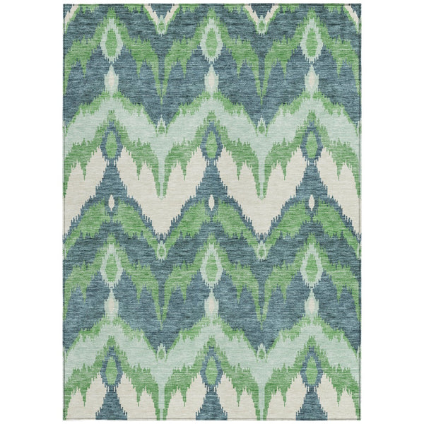 Homeroots 3' Artichoke Green And Beige Ikat Washable Area Rug - Perfect For Indoor And Outdoor Spaces 3' X 5' Polyester 584350