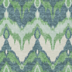 Homeroots 3' Artichoke Green And Beige Ikat Washable Area Rug - Perfect For Indoor And Outdoor Spaces 3' X 5' Polyester 584350