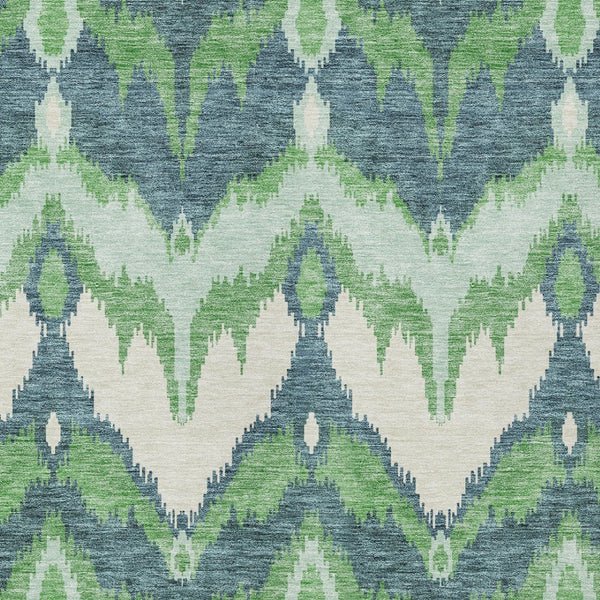 Homeroots 3' Artichoke Green And Beige Ikat Washable Area Rug - Perfect For Indoor And Outdoor Spaces 3' X 5' Polyester 584350