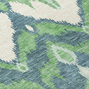 Homeroots 3' Artichoke Green And Beige Ikat Washable Area Rug - Perfect For Indoor And Outdoor Spaces 3' X 5' Polyester 584350