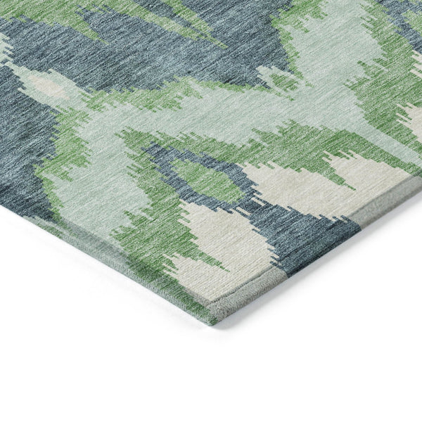 Homeroots 3' Artichoke Green And Beige Ikat Washable Area Rug - Perfect For Indoor And Outdoor Spaces 5' X 8' Polyester 584351
