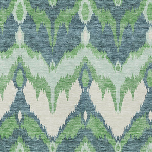 Homeroots 3' Artichoke Green And Beige Ikat Washable Area Rug - Perfect For Indoor And Outdoor Spaces 5' X 8' Polyester 584351