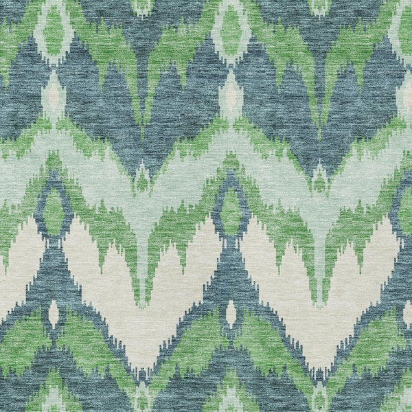 Homeroots 3' Artichoke Green And Beige Ikat Washable Area Rug - Perfect For Indoor And Outdoor Spaces 5' X 8' Polyester 584351