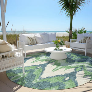 Homeroots 3' Artichoke Green And Beige Ikat Washable Area Rug - Perfect For Indoor And Outdoor Spaces 8' Round Polyester 584352