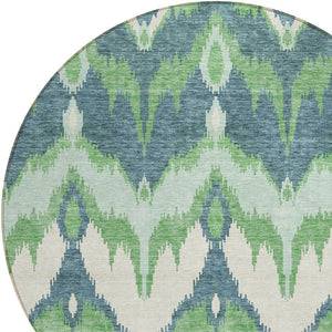 Homeroots 3' Artichoke Green And Beige Ikat Washable Area Rug - Perfect For Indoor And Outdoor Spaces 8' Round Polyester 584352