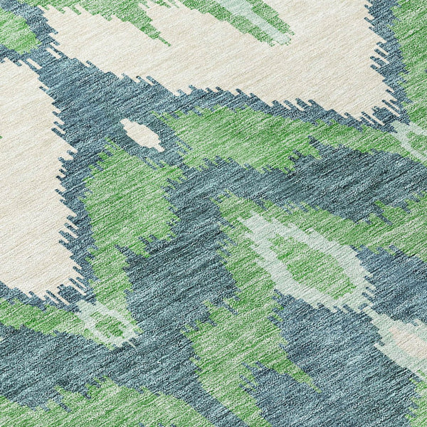 Homeroots 3' Artichoke Green And Beige Ikat Washable Area Rug - Perfect For Indoor And Outdoor Spaces 8' Round Polyester 584352