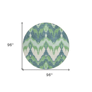 Homeroots 3' Artichoke Green And Beige Ikat Washable Area Rug - Perfect For Indoor And Outdoor Spaces 8' Round Polyester 584352