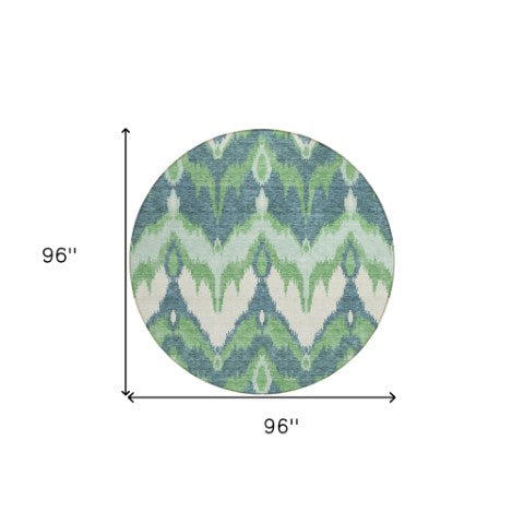 Homeroots 3' Artichoke Green And Beige Ikat Washable Area Rug - Perfect For Indoor And Outdoor Spaces 8' Round Polyester 584352