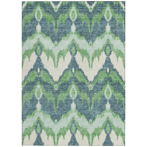 Homeroots 3' Artichoke Green And Beige Ikat Washable Area Rug - Perfect For Indoor And Outdoor Spaces 8' X 10' Polyester 584353