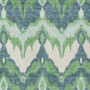 Homeroots 3' Artichoke Green And Beige Ikat Washable Area Rug - Perfect For Indoor And Outdoor Spaces 8' X 10' Polyester 584353