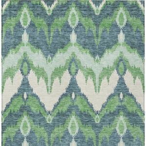 Homeroots 3' Artichoke Green And Beige Ikat Washable Area Rug - Perfect For Indoor And Outdoor Spaces 9' X 12' Polyester 584354