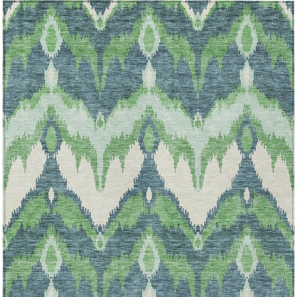 Homeroots 3' Artichoke Green And Beige Ikat Washable Area Rug - Perfect For Indoor And Outdoor Spaces 9' X 12' Polyester 584354