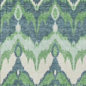 Homeroots 3' Artichoke Green And Beige Ikat Washable Area Rug - Perfect For Indoor And Outdoor Spaces 9' X 12' Polyester 584354