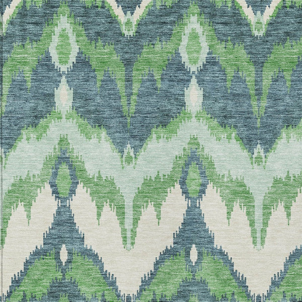 Homeroots 3' Artichoke Green And Beige Ikat Washable Area Rug - Perfect For Indoor And Outdoor Spaces 9' X 12' Polyester 584354