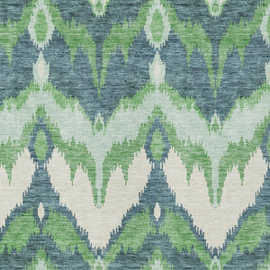 Homeroots 3' Artichoke Green And Beige Ikat Washable Area Rug - Perfect For Indoor And Outdoor Spaces 10' X 14' Polyester 584355