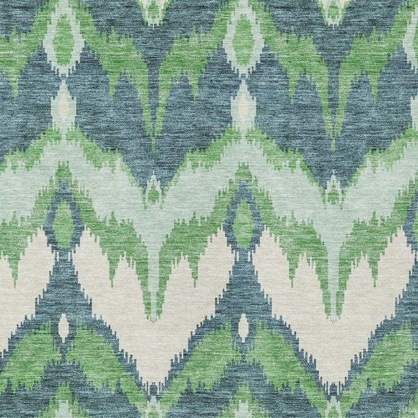 Homeroots 3' Artichoke Green And Beige Ikat Washable Area Rug - Perfect For Indoor And Outdoor Spaces 10' X 14' Polyester 584355