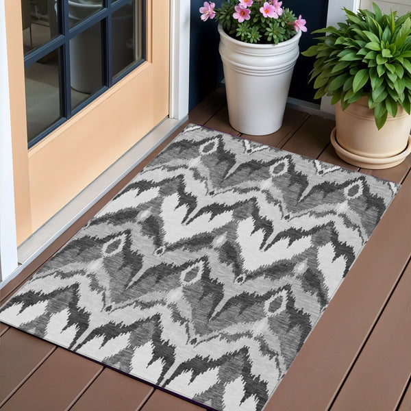 Homeroots 3' Artichoke Green And Beige Ikat Washable Area Rug - Perfect For Indoor And Outdoor Spaces 3' X 5' Polyester 584356