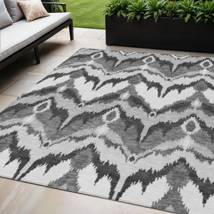 Homeroots 3' Artichoke Green And Beige Ikat Washable Area Rug - Perfect For Indoor And Outdoor Spaces 5' X 8' Polyester 584357