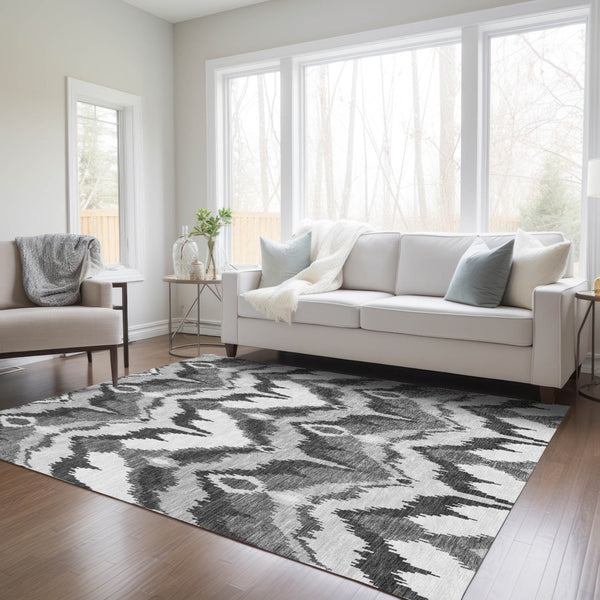 Homeroots 3' Artichoke Green And Beige Ikat Washable Area Rug - Perfect For Indoor And Outdoor Spaces 5' X 8' Polyester 584357