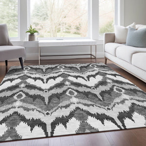 Homeroots 3' Artichoke Green And Beige Ikat Washable Area Rug - Perfect For Indoor And Outdoor Spaces 8' X 10' Polyester 584359