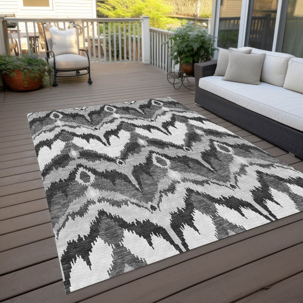 Homeroots 3' Artichoke Green And Beige Ikat Washable Area Rug - Perfect For Indoor And Outdoor Spaces 8' X 10' Polyester 584359