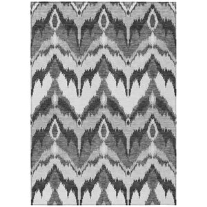 HomeRoots 9' Gray Silver Charcoal Ikat Area Rug - Durable, Washable Design for Indoor & Outdoor Spaces 9' X 12' 584360
