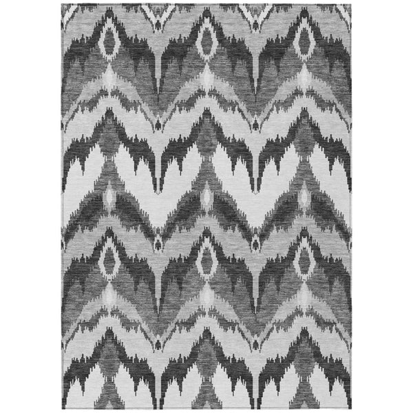 HomeRoots 9' Gray Silver Charcoal Ikat Area Rug - Durable, Washable Design for Indoor & Outdoor Spaces 9' X 12' 584360