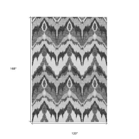 Homeroots 3' Artichoke Green And Beige Ikat Washable Area Rug - Perfect For Indoor And Outdoor Spaces 10' X 14' Polyester 584361