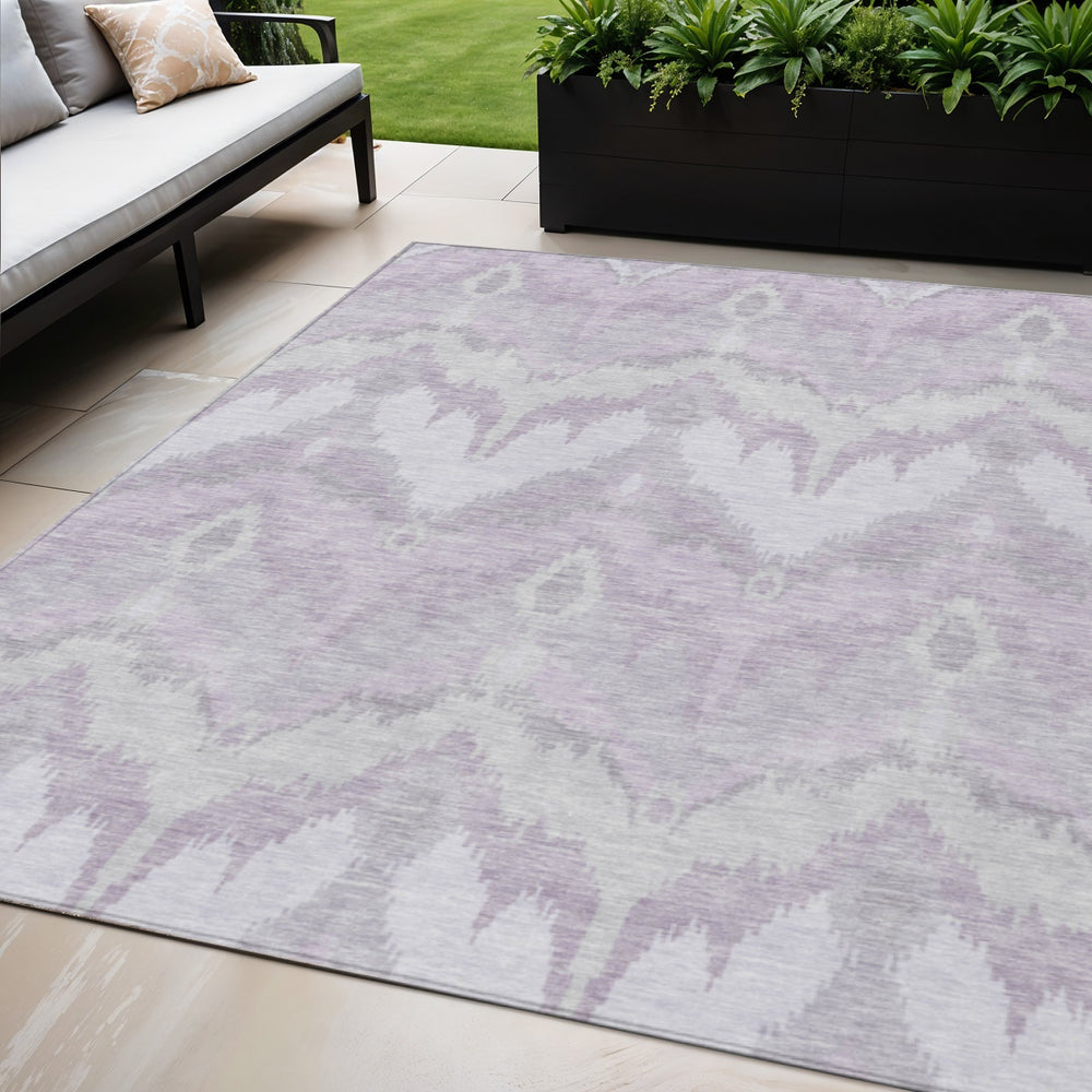 Homeroots 3' Artichoke Green And Beige Ikat Washable Area Rug - Perfect For Indoor And Outdoor Spaces 5' X 8' Polyester 584363