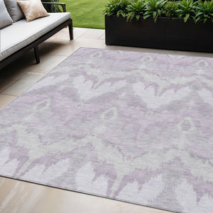 Homeroots 3' Artichoke Green And Beige Ikat Washable Area Rug - Perfect For Indoor And Outdoor Spaces 5' X 8' Polyester 584363