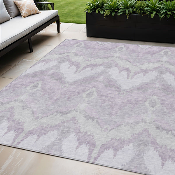 Homeroots 3' Artichoke Green And Beige Ikat Washable Area Rug - Perfect For Indoor And Outdoor Spaces 5' X 8' Polyester 584363