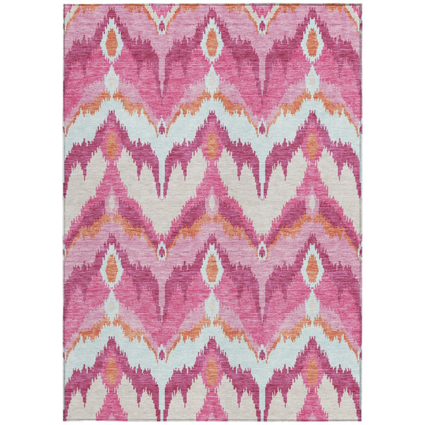 Homeroots 3' Artichoke Green And Beige Ikat Washable Area Rug - Perfect For Indoor And Outdoor Spaces 5' X 8' Polyester 584369