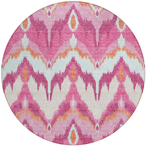 Homeroots 3' Artichoke Green And Beige Ikat Washable Area Rug - Perfect For Indoor And Outdoor Spaces 8' Round Polyester 584370